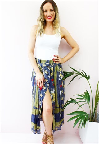 VINTAGE 80'S PRINTED BUTTON DOWN A LINE MAXI SKIRT