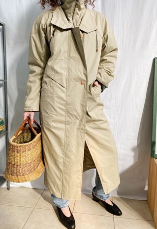 VINTAGE 80S PARISIAN OVERSIZED MAXI TRENCH COAT MAC BEIGE