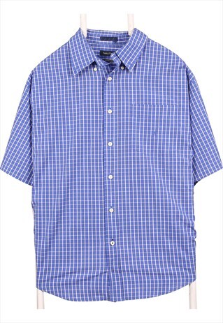 VINTAGE 90'S NAUTICA SHIRT SHORT SLEEVE BUTTON UP CHECK BLUE