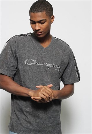 VINTAGE CHAMPION TAPE LOGO T-SHIRT GREY