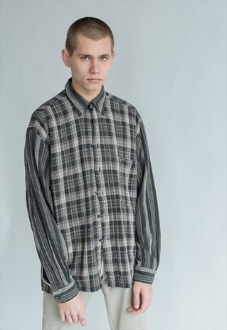 VINTAGE 80S CASUAL GRANDADS SHIRT IN CONTRAST PATTERN