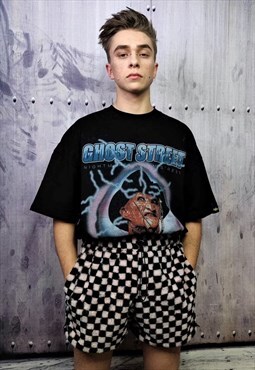 Check fleece shorts handmade SKA Vans print overalls pink