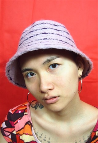 PURPLE WOVEN FLUFFY BUCKET HAT