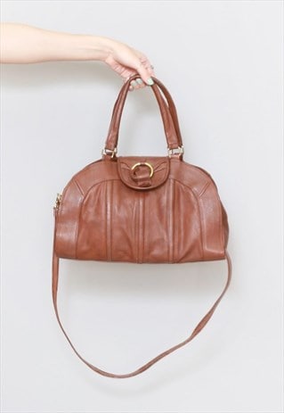 VINTAGE 1980'S BROWN LEATHER PANELLED SHOULDER BAG