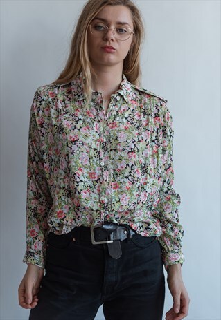 VINTAGE 80S CRINKLE SHIRT IN FLORAL PATTERN