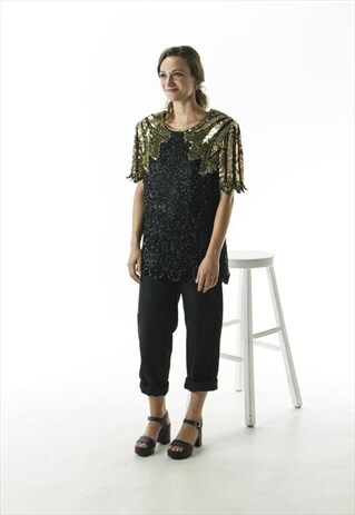 SEQUINS PARTY TOP / DELICATE BEADED BLOUSE