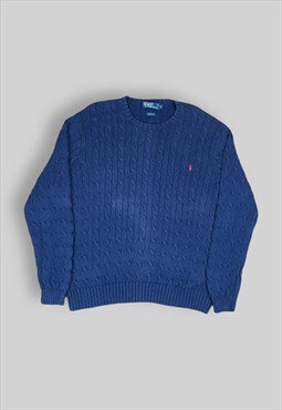 Vintage Polo Ralph Lauren Cable Knit Jumper in Navy Blue