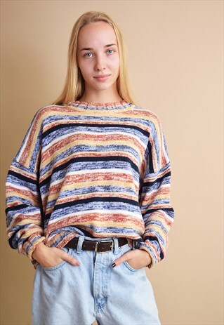 90'S RETRO STRIPED OVERSIZED SLOUCHY KNIT JUMPER TOP