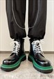 GRUNGE LACE UP BOOTS GREEN PLATFORM SHOES CHUNKY SOLE BLACK
