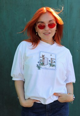 Vintage Embroidered SQUIRREL White Oversized Jumper Top