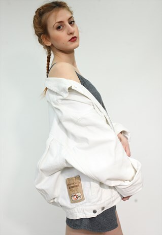 VINTAGE 80'S DIESEL 5355 WHITE OVERSIZE DENIM JACKET