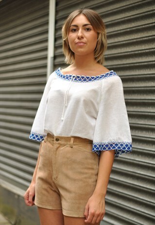 VINTAGE BOHO WHITE KIMONO SLEEVE BLOUSE