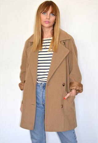 VINTAGE 90S CAMEL BROWN WOOL & CASHMERE OVERSIZED COAT