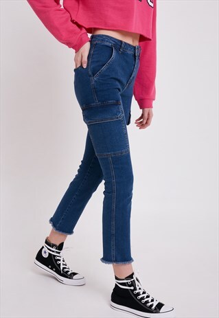 CROP COMBAT JEANS - DENIM BLUE