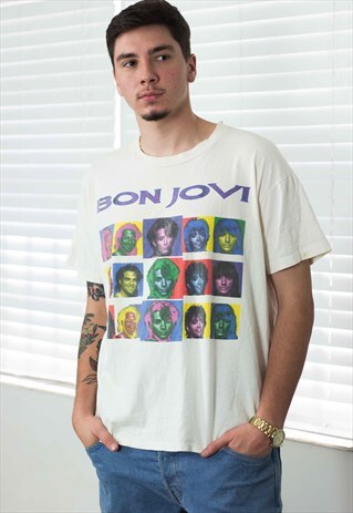 VINTAGE BON JOVI ROCK T-SHIRT CONCERT 90S XL 7.8