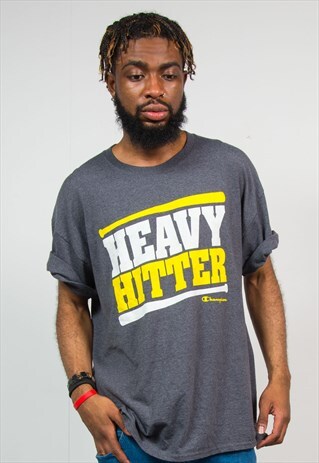 CHAMPION 90'S GREY SLOGAN T-SHIRT