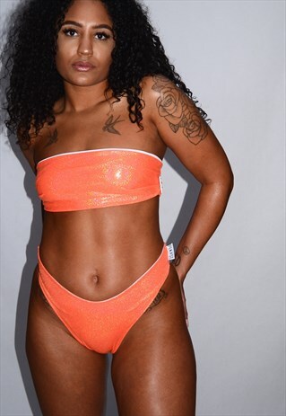 ORANGE HOLOGRAM BOOB TUBE PEAKINI TOP 2 WAYS