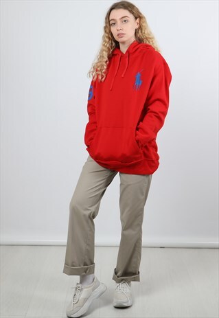 VINTAGE RALPH LAUREN LARGE RED EMBROIDERED LOGO HOODIE