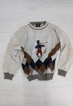 90s Vintage Bentley Wool Jumper Cream Brown