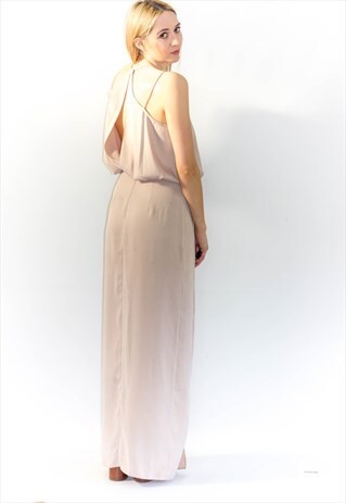STRAPPY HIGH LEG SLIT NUDE DRESS