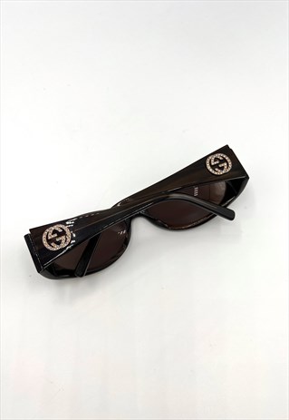 Gucci Sunglasses GG Authentic Oval Shield Brown Rhinestone