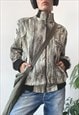 VINTAGE Y2K 00'S BLACK CREAM SPLATTER LEATHER ZIP UP JACKET