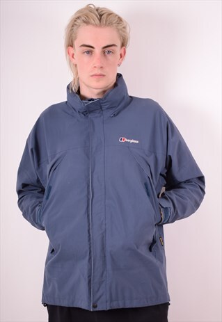 BERGHAUS MENS VINTAGE RAIN JACKET MEDIUM BLUE 90S