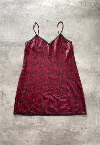Y2K 00S VINTAGE LACE PRINT CAMI DRESS IN MAROON