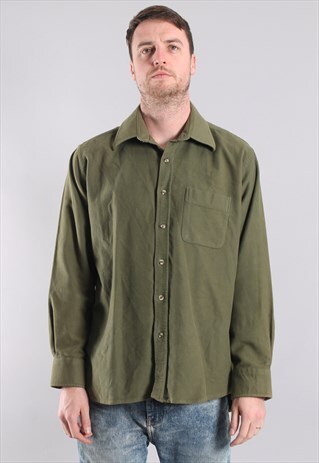 VINTAGE KHAKI FLANNEL SHIRT LARGE