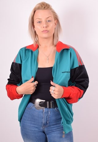 ADIDAS WOMENS VINTAGE TRACKSUIT TOP JACKET XL GREEN 90S