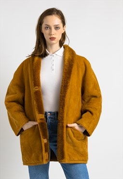 80s Suede Sheepskin Leather Shearling Coat 6980