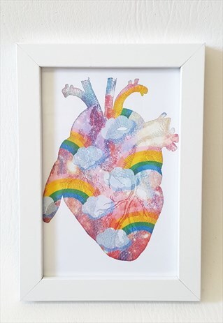 A6 UNICORN RAINBOW ANATOMICAL HEART ART PRINT VALENTINES GIF