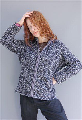 VINTAGE 90S ANIMAL LEOPARD PRINT GREY FLEECE