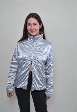 Y2k sport jacket silver windbreaker women tracksuit jacket 