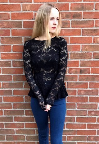 BLACK LACE PEPLUM TOP