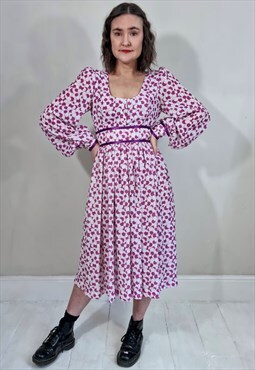 Vintage 70's Pink and Purple Empire Line Dress