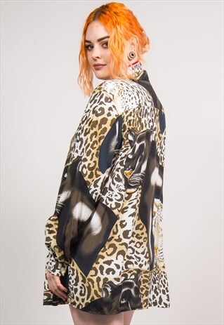 VINTAGE 90'S LEOPARD PRINT LONG SLEEVE SHIRT BLOUSE