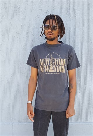 90S NEW YORK NEW YORK LAS VEGAS FADED BLACK TEE SHIRT
