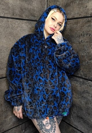 LEOPARD FLEECE JACKET RETRO DETACHABLE SLEEVES JACKET BLUE