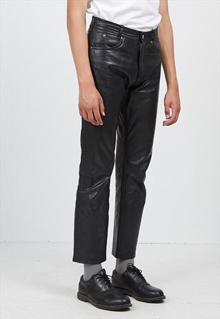 VINTAGE BLACK TESATTI LEATHER TROUSERS BOTTOMS