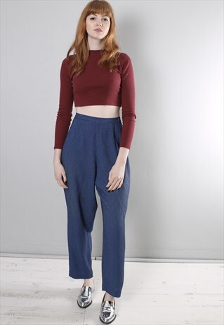 VINTAGE 80S BLUE GINGHAM CHECK CIGARETTE TROUSERS