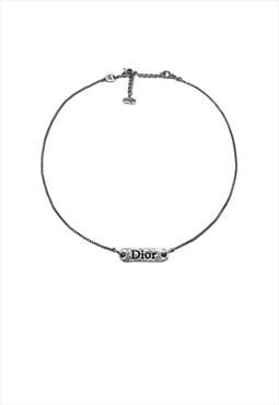 Dior Necklace Logo Silver Tag Metal Chain Black Letters Y2K