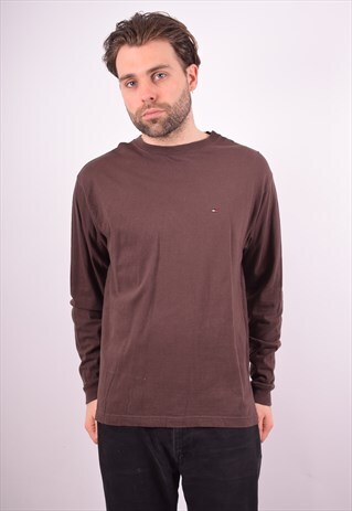 TOMMY HILFIGER MENS VINTAGE TOP LONG SLEEVE MEDIUM BROWN 90S