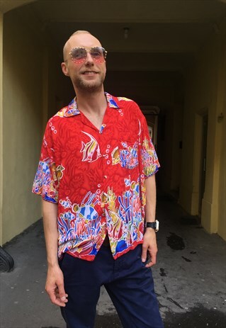 VINTAGE 80' FESTIVAL LOOK VISCOSE UNISEX CRAZY PATTERN SHIRT