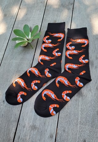  Shrimp Pattern Cozy Socks in black