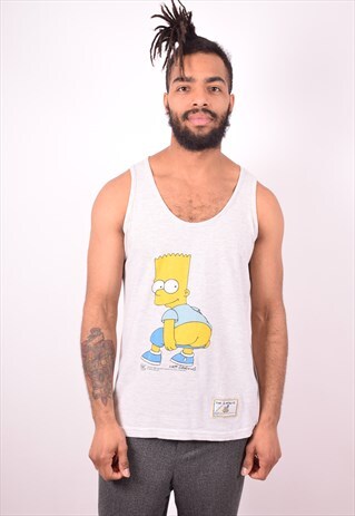 MENS VINTAGE SIMPSONS BART VEST TOP SMALL GREY 90S