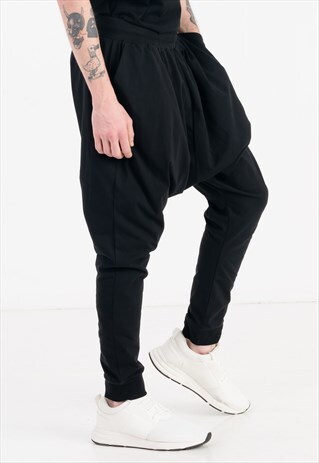 SLIM FIT DROP CROTCH JOGGER PANTS IN BLACK FOR SUMMER
