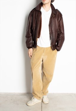 Men's Schott Brown Lined Leather Bomber Jacket