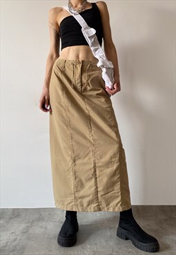 Vintage Y2K 00s parachute cargo maxi skirt in tan