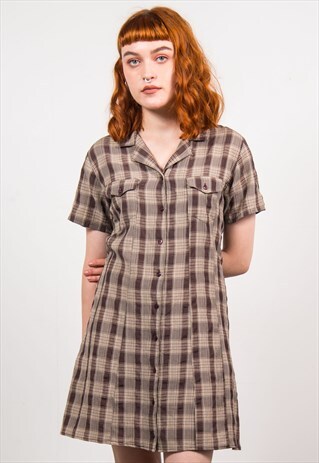 VINTAGE 90'S BROWN CHECKED COLLAR DRESS